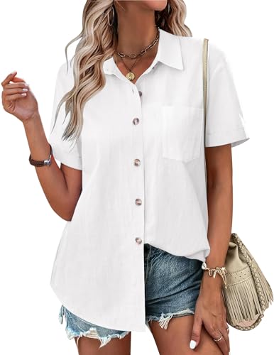 Zeagoo Linen Womens White Button Down Shirt 100 Cotton